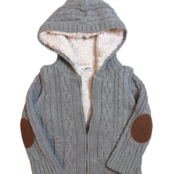 Egg By Susan Lazar Other - Egg by Susan Lazar Kids Cable Knit Sherpa Hoodie Jacket 2T – Gray Elbow Patches